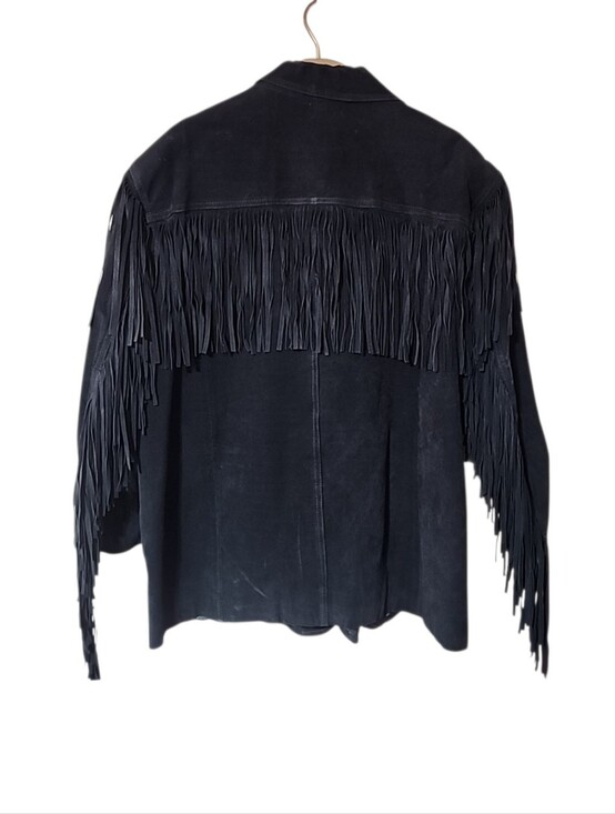 Global Identity Jackets & Blazers - Vintage G-III Global Identity Black Suede Leather Fringe Jacket Size 18/20